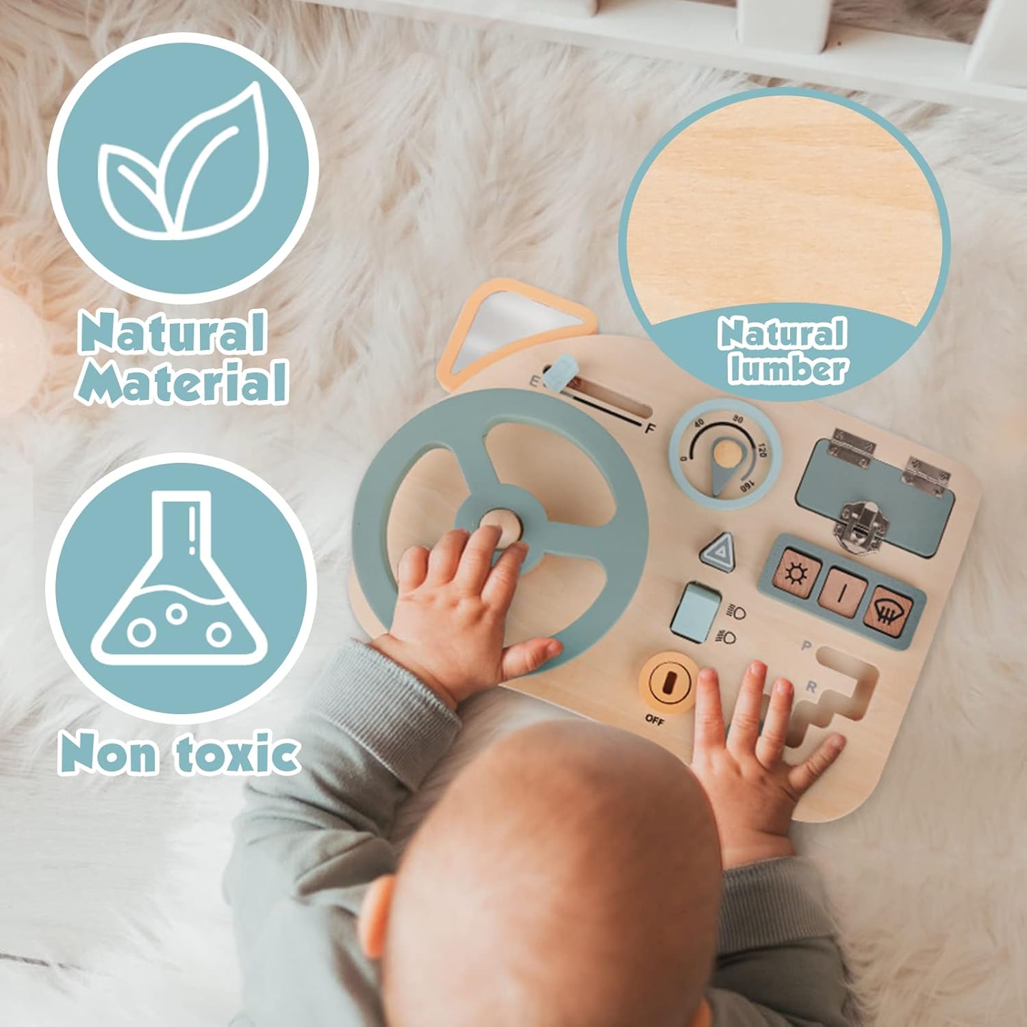 Montessori Busy Board Volant Voiture Enfant Jouet en Bois Jeux Educatif