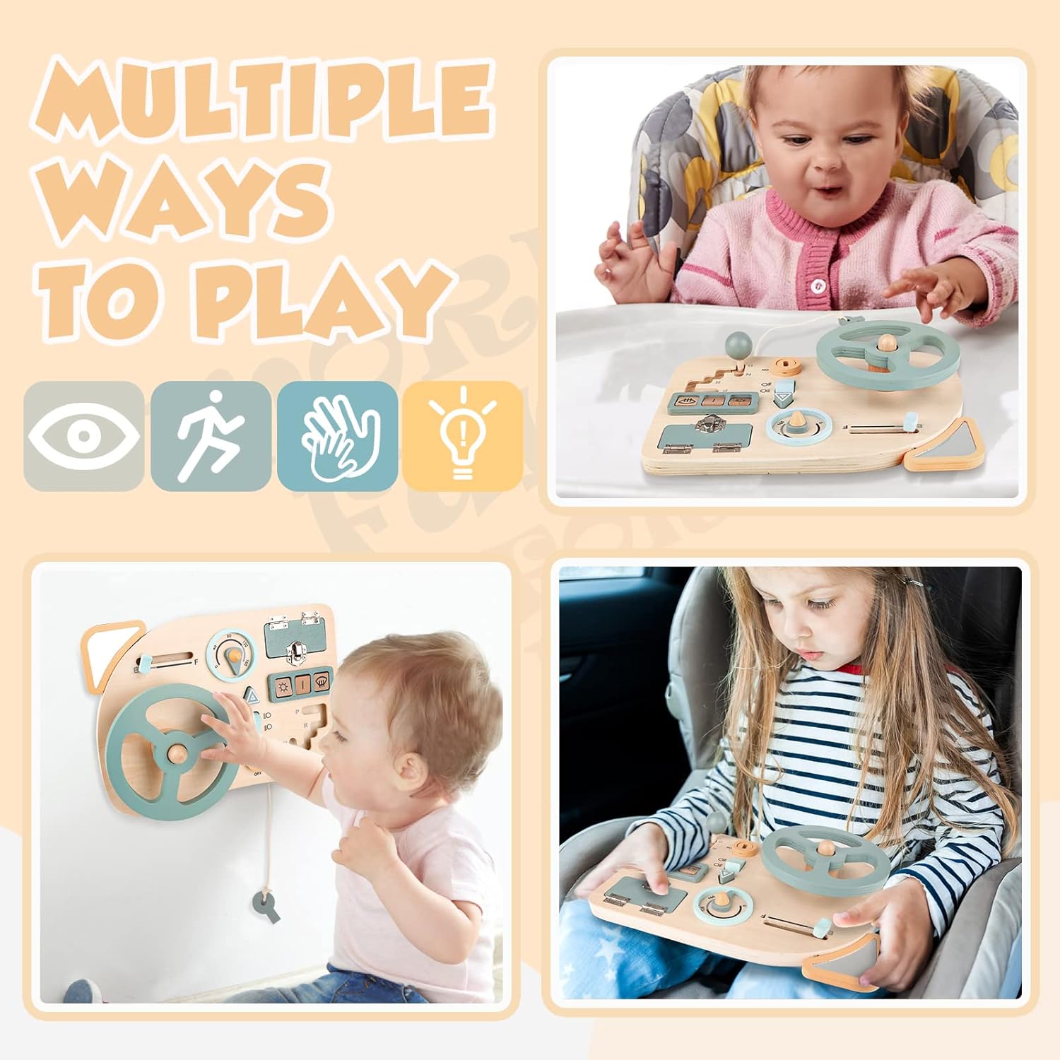 Montessori Busy Board Volant Voiture Enfant Jouet en Bois Jeux Educatif