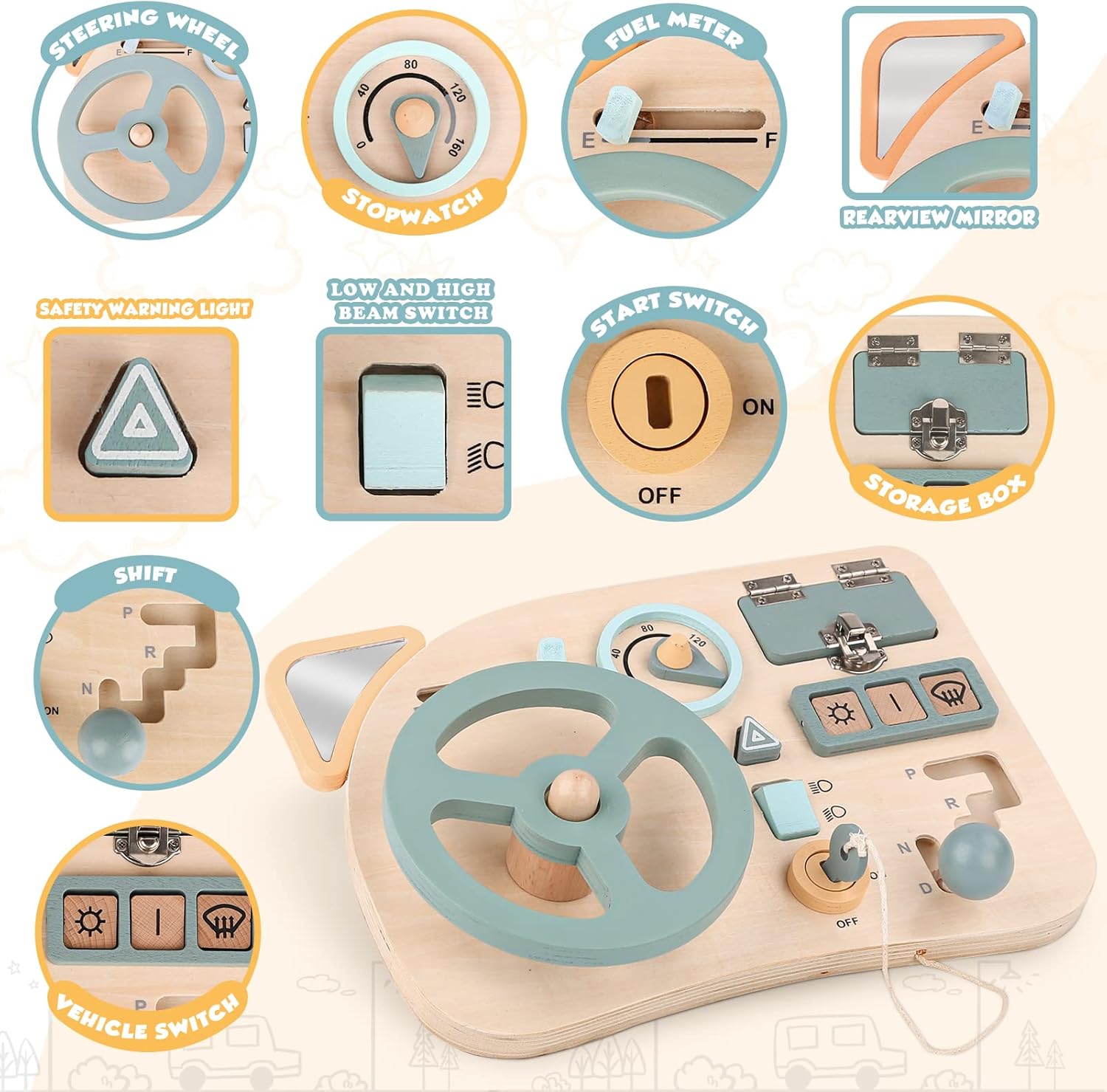 Montessori Busy Board Volant Voiture Enfant Jouet en Bois Jeux Educatif