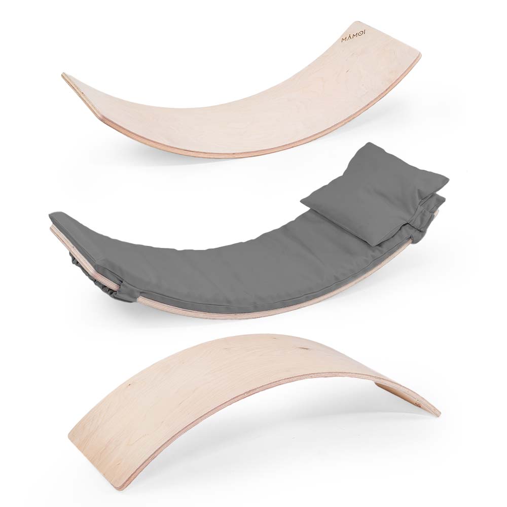 Planche d’équilibre + coussins pour enfants dès 6 mois en bois naturel