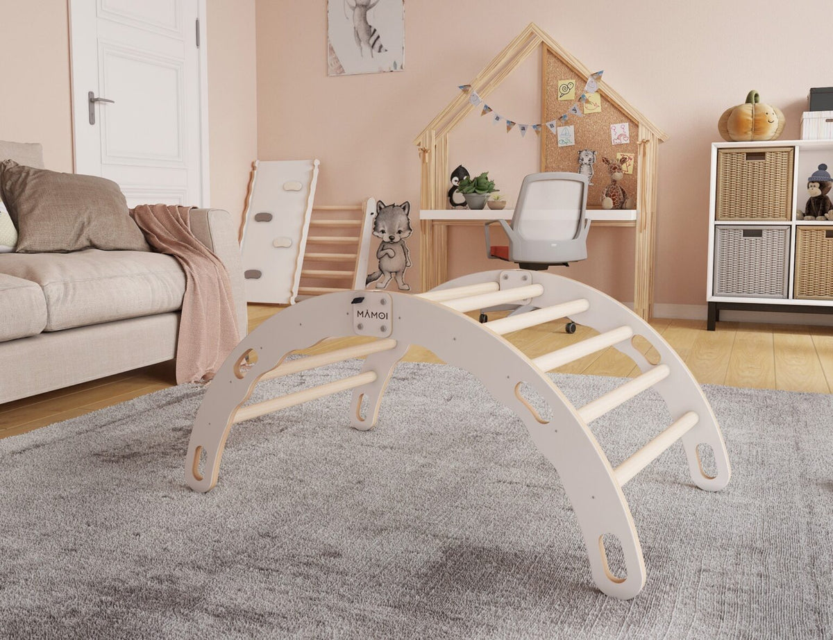 Bascule Montessori 2-en-1 MAMOI – Arche de Pikler & bascule en bois pliable