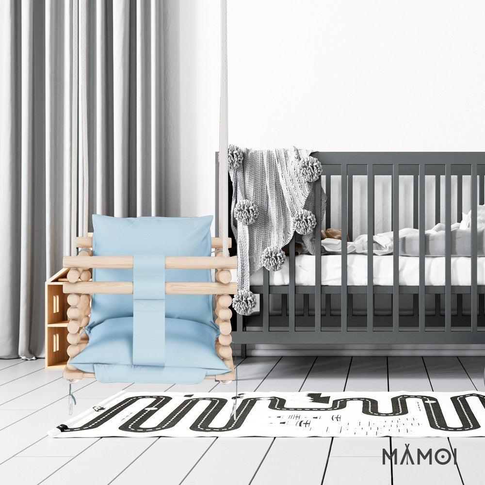 Chaise suspendue bébé en bois avec harnais de sécurité & crochet