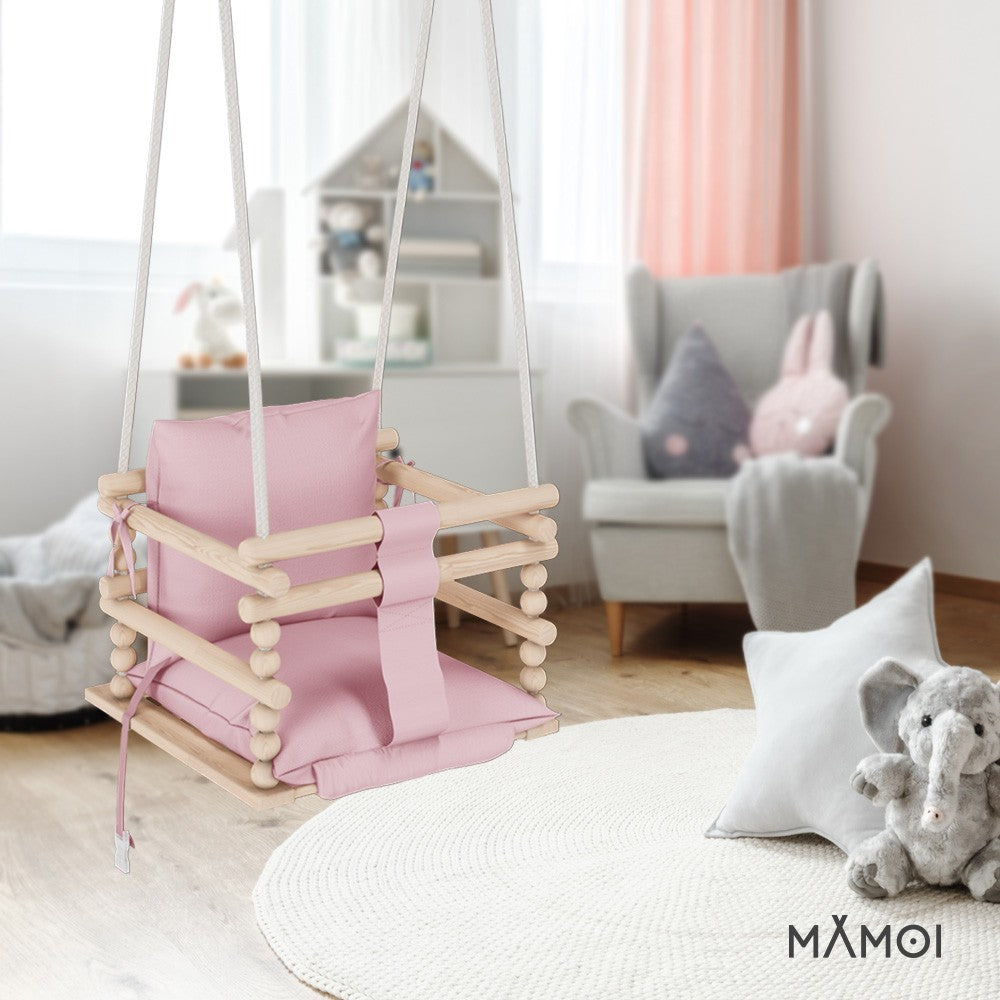 Chaise suspendue bébé en bois avec harnais de sécurité & crochet