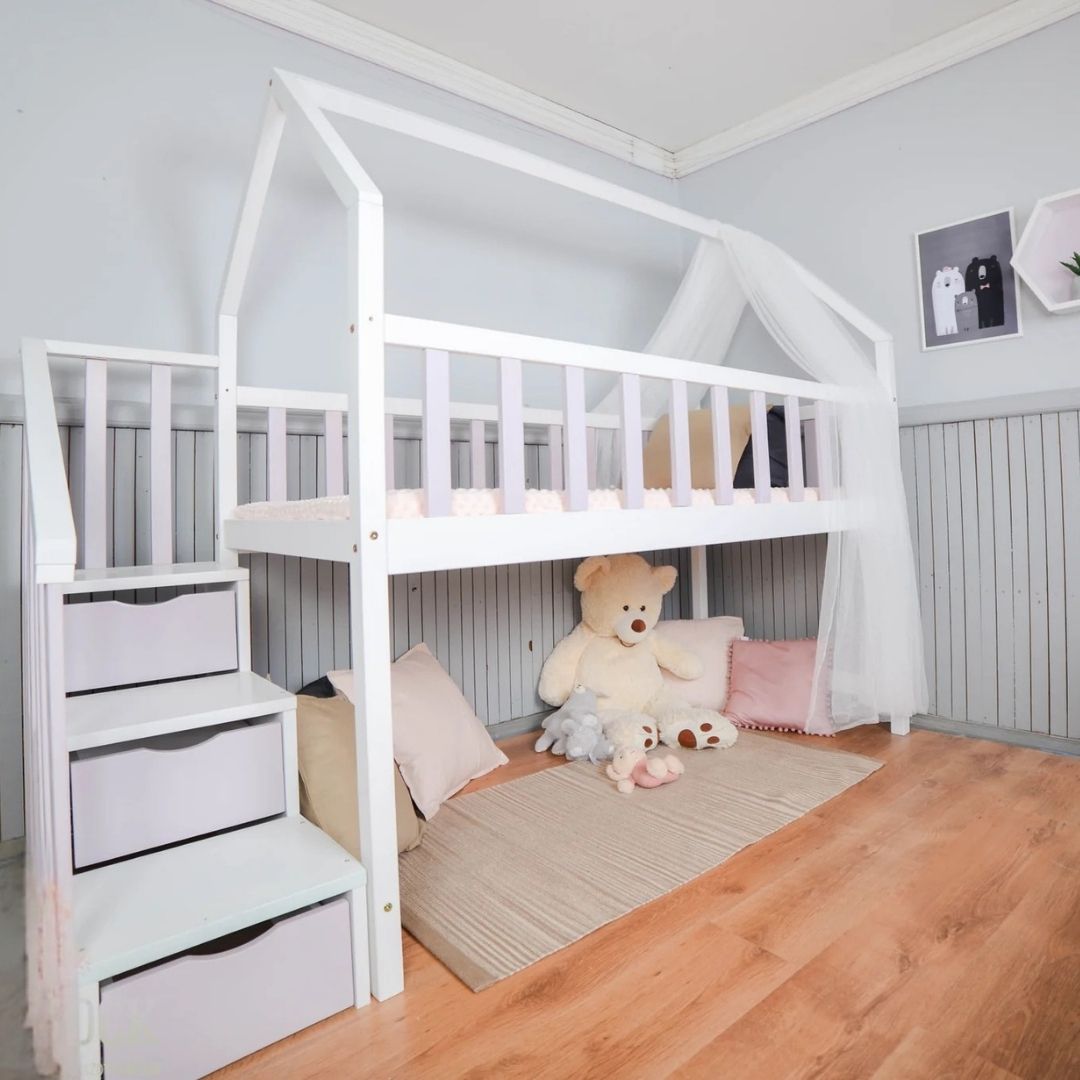 Lit Gigogne cabane 2 enfants 80x180cm et 80x160cm