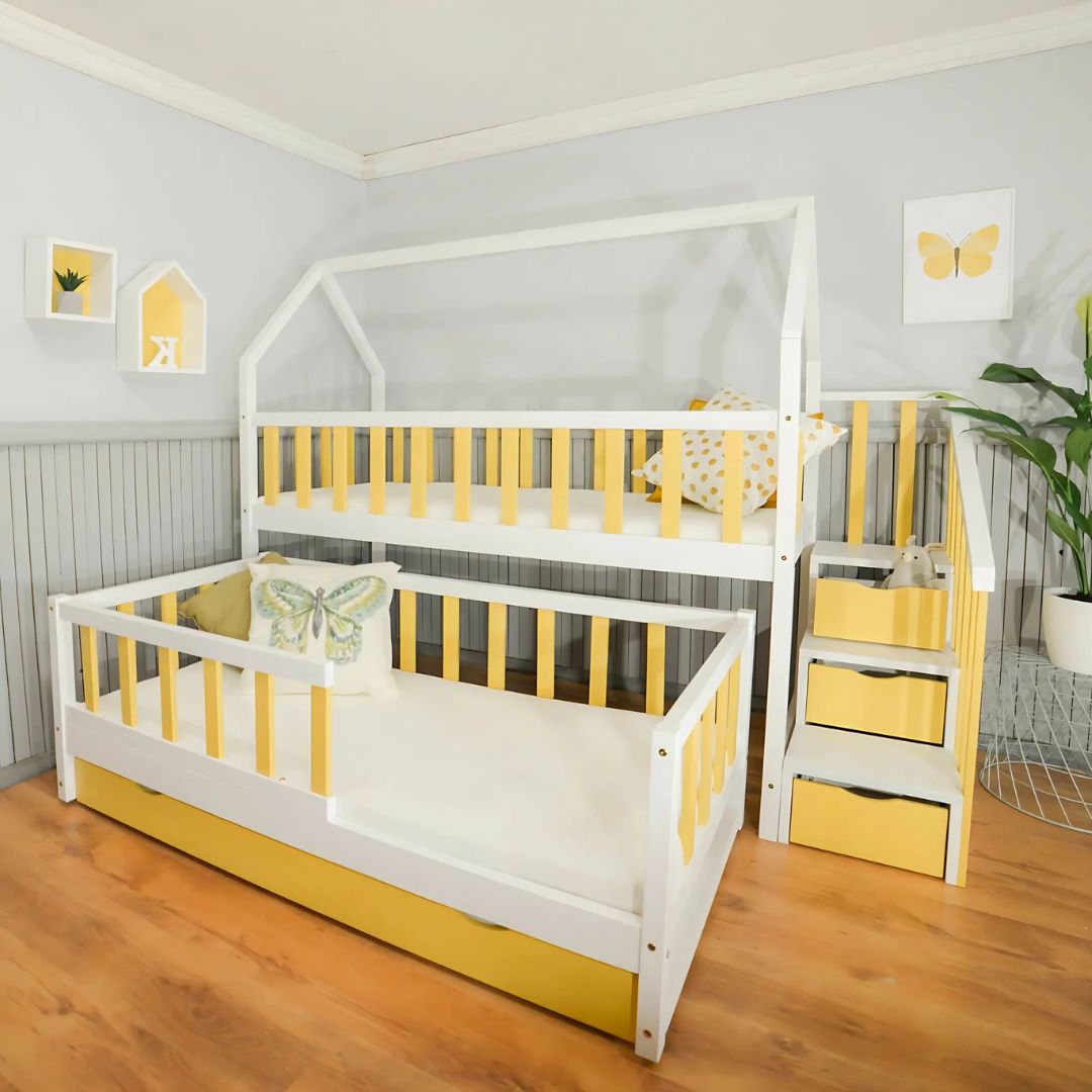 Lit Gigogne cabane 2 enfants 80x180cm et 80x160cm