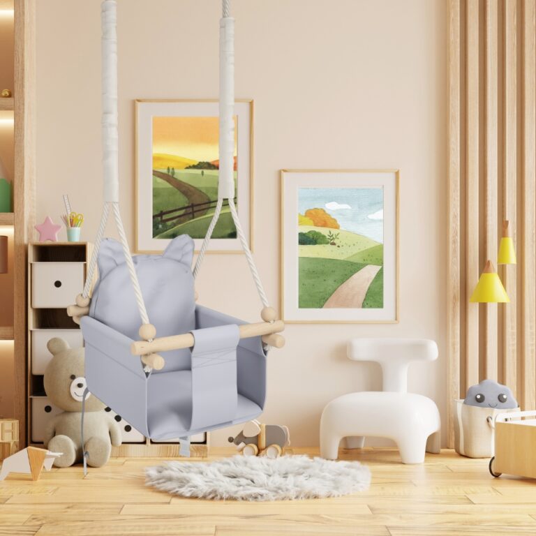 Chaise suspendue bébé MAMOI en bois - Petit Chat 3-en-1 avec harnais et crochet