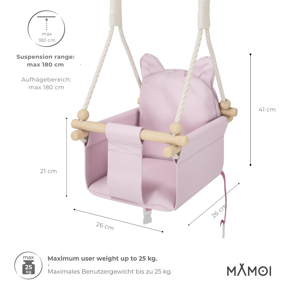 Chaise suspendue bébé MAMOI en bois - Petit Chat 3-en-1 avec harnais et crochet
