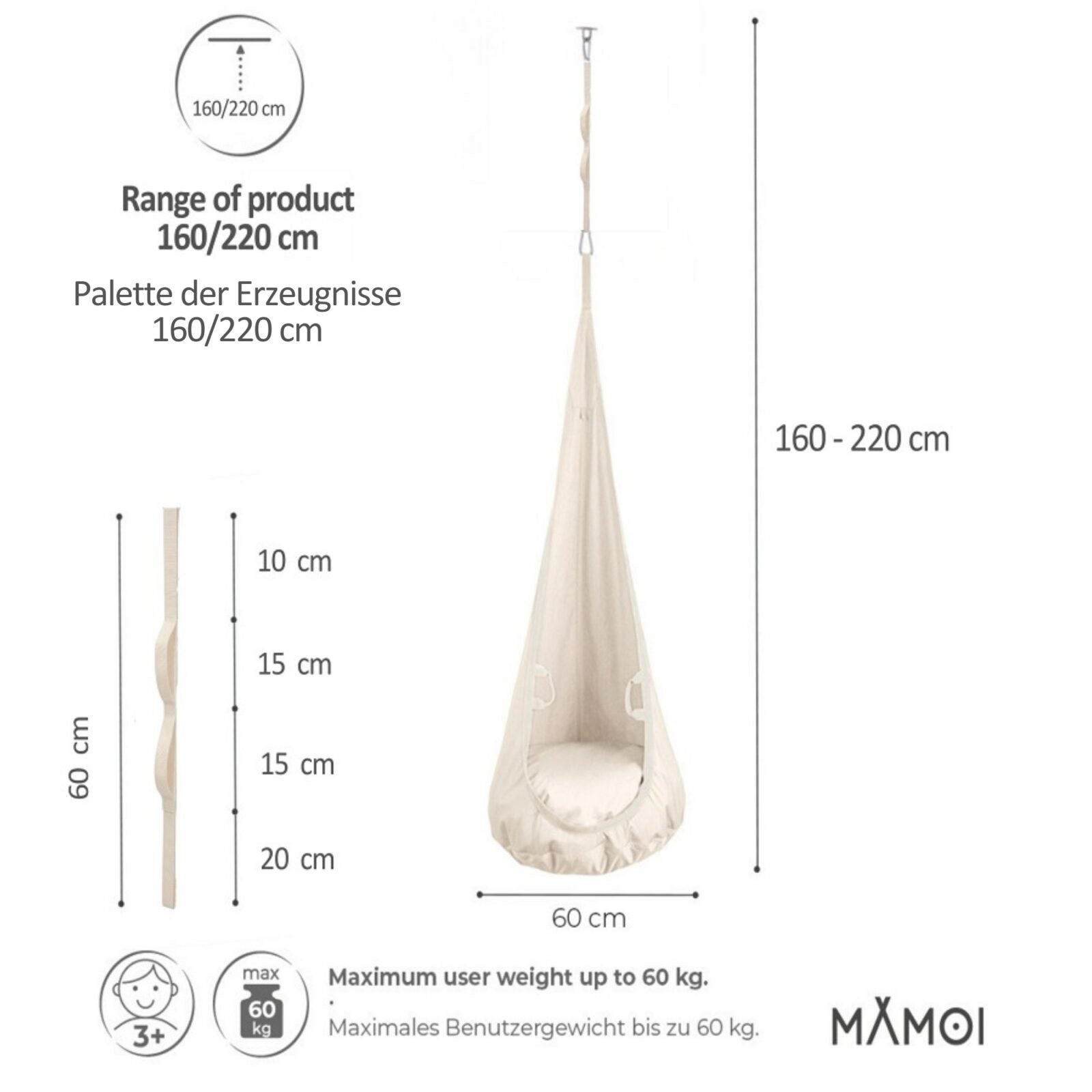 Chaise suspendue sensorielle MAMOI – Cocoon en coton éco & kit de suspension