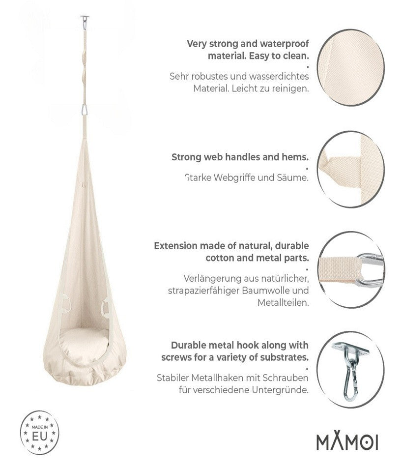Chaise suspendue sensorielle MAMOI – Cocoon en coton éco & kit de suspension
