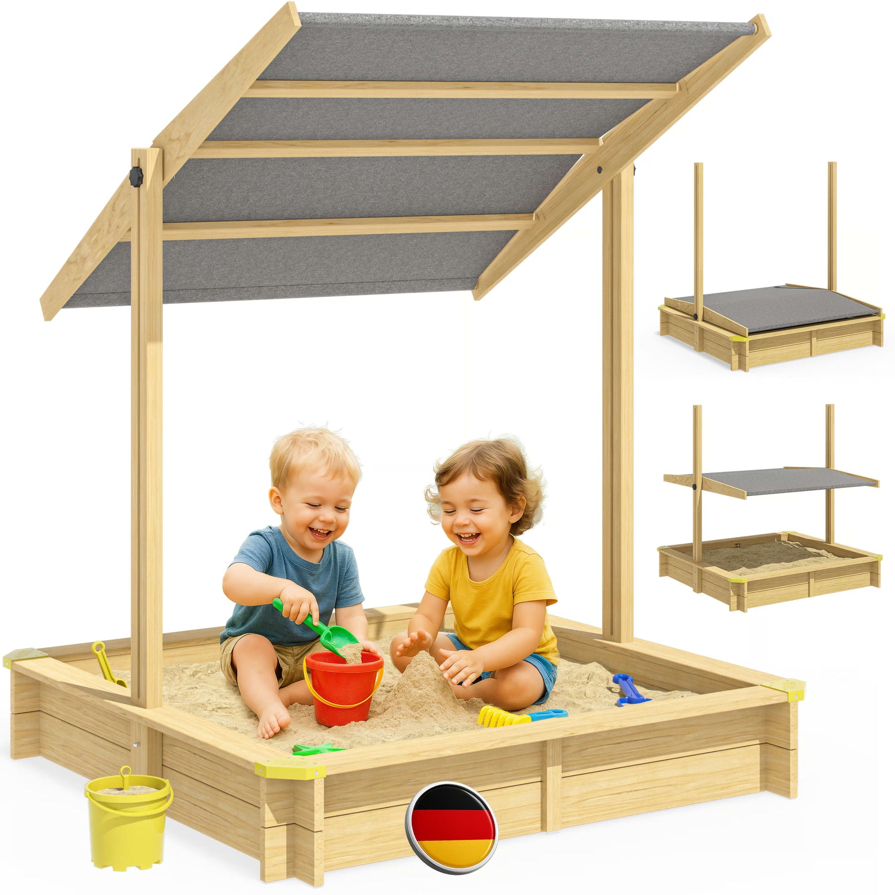 Bac à sable Samu 120x120 cm en bois avec toit UV50