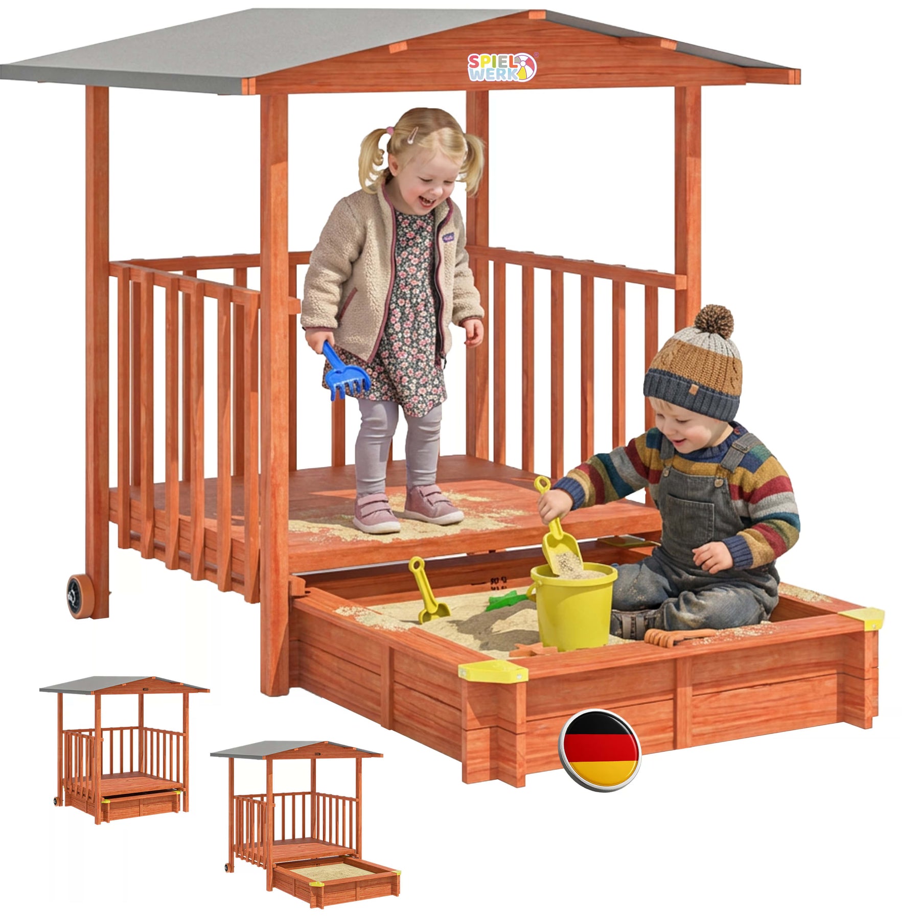 Bac à sable Merle 133x127 cm en bois avec toit UV50