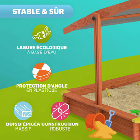 Bac à sable Max 140x140 cm en bois avec toit UV50