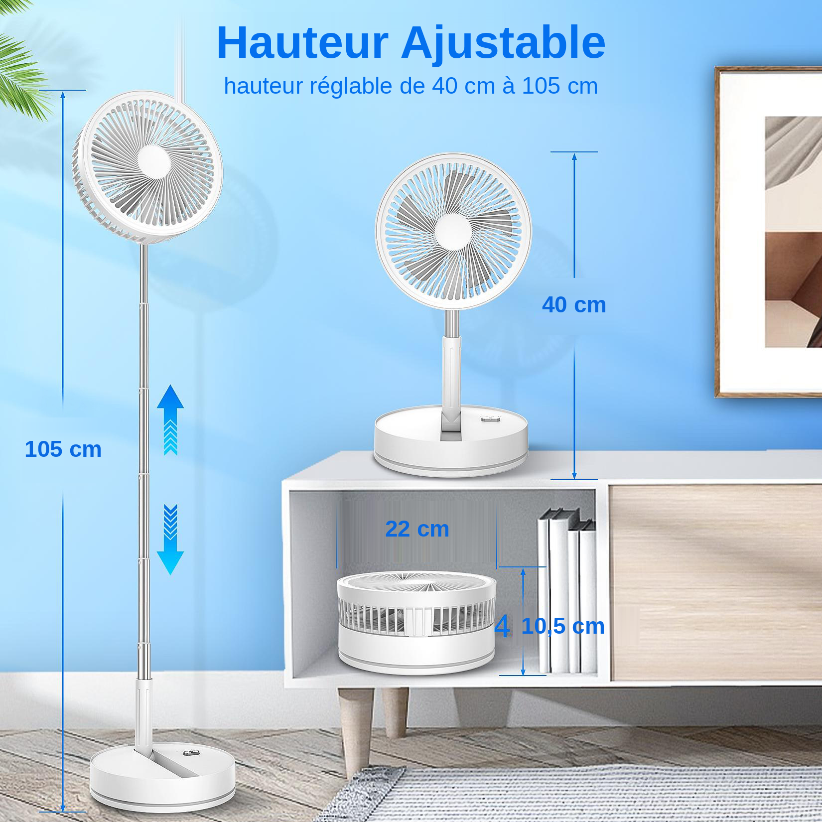 Ventilateur Pliable et Rechargeable Sans Fil