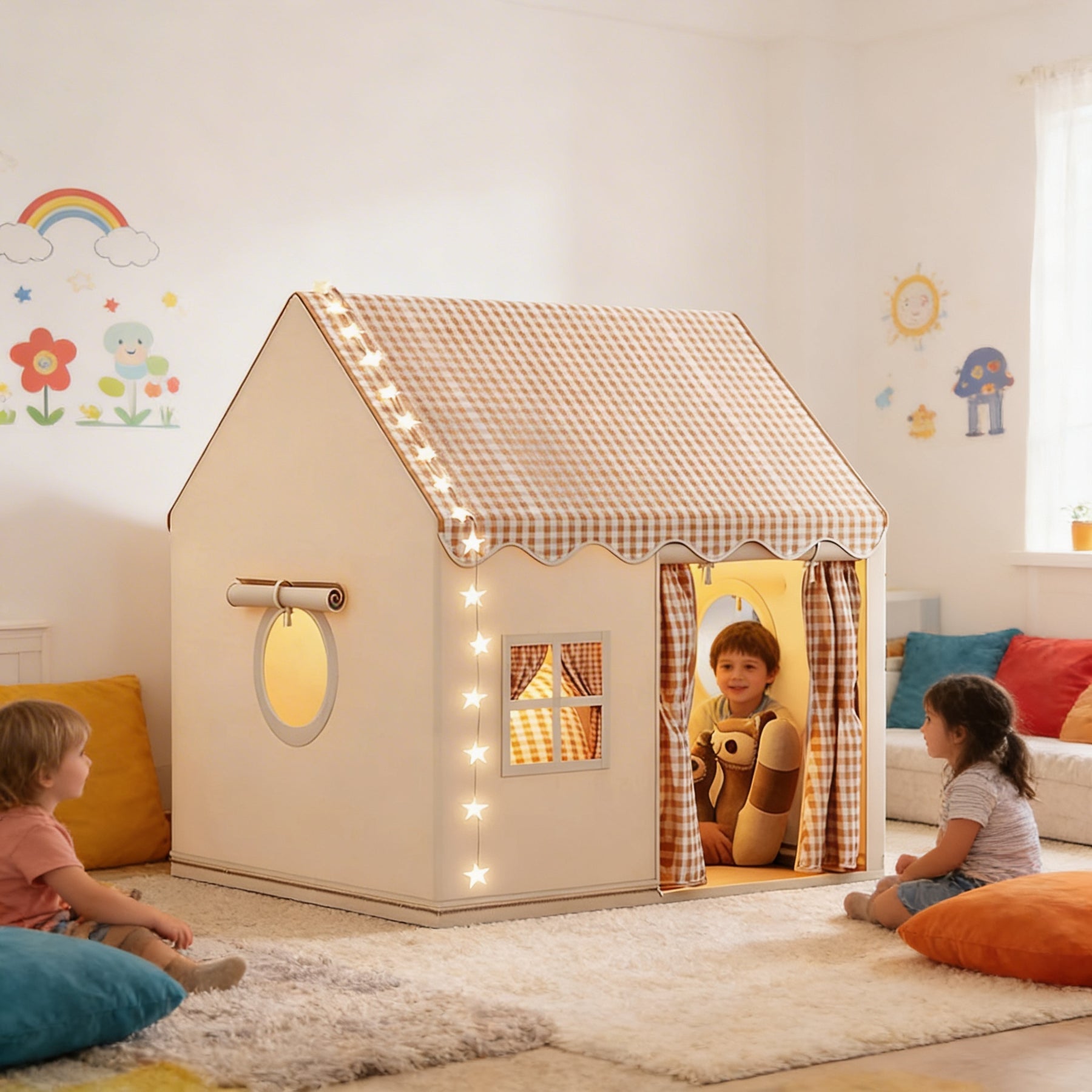 Tente maison enfant avec guirlande