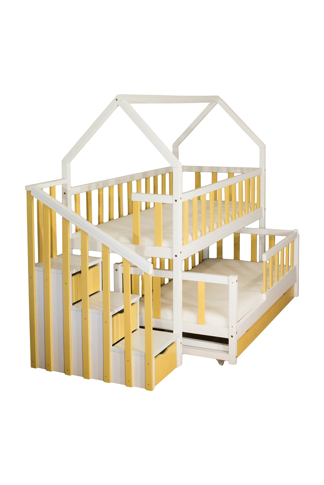 Lit Gigogne cabane 2 enfants 80x180cm et 80x160cm