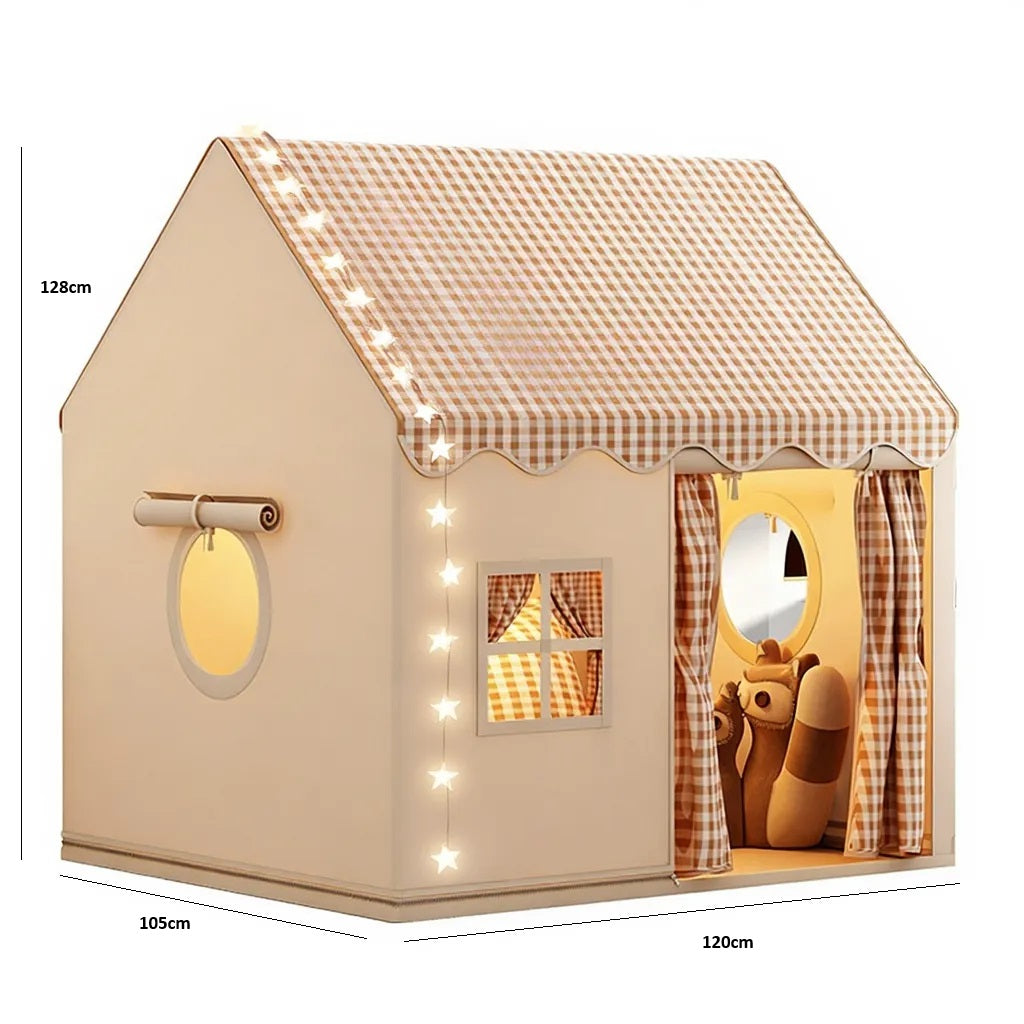 Tente maison enfant avec guirlande