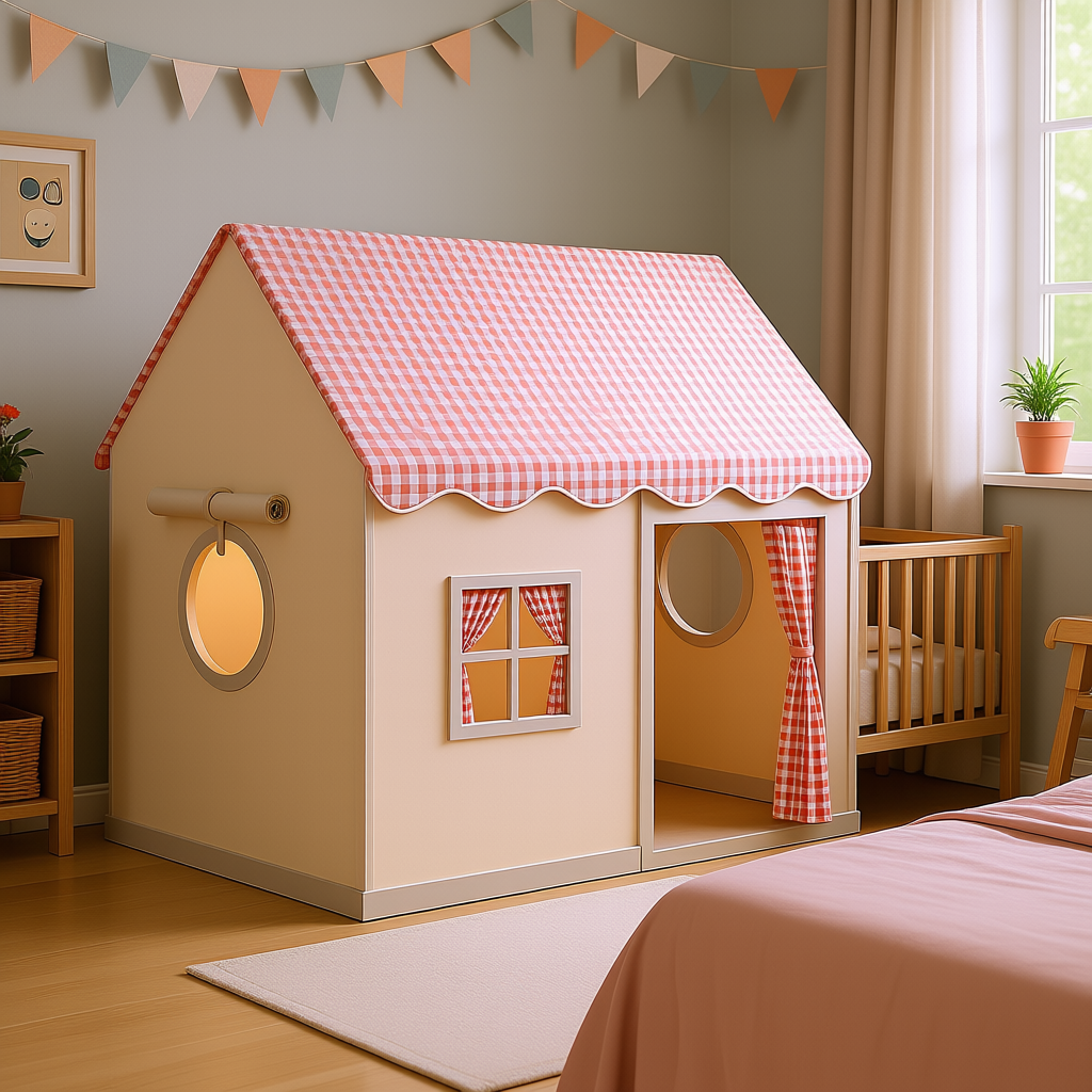 Tente maison enfant avec guirlande