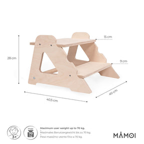 Tabouret escabeau MAMOI 2 marches – Bois naturel, universel et sécurisé