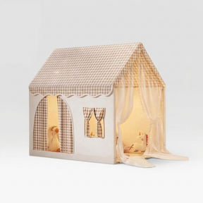 Carpa para niños con alfombra acolchada, banderines y guirnalda 89D x 130W x 130H