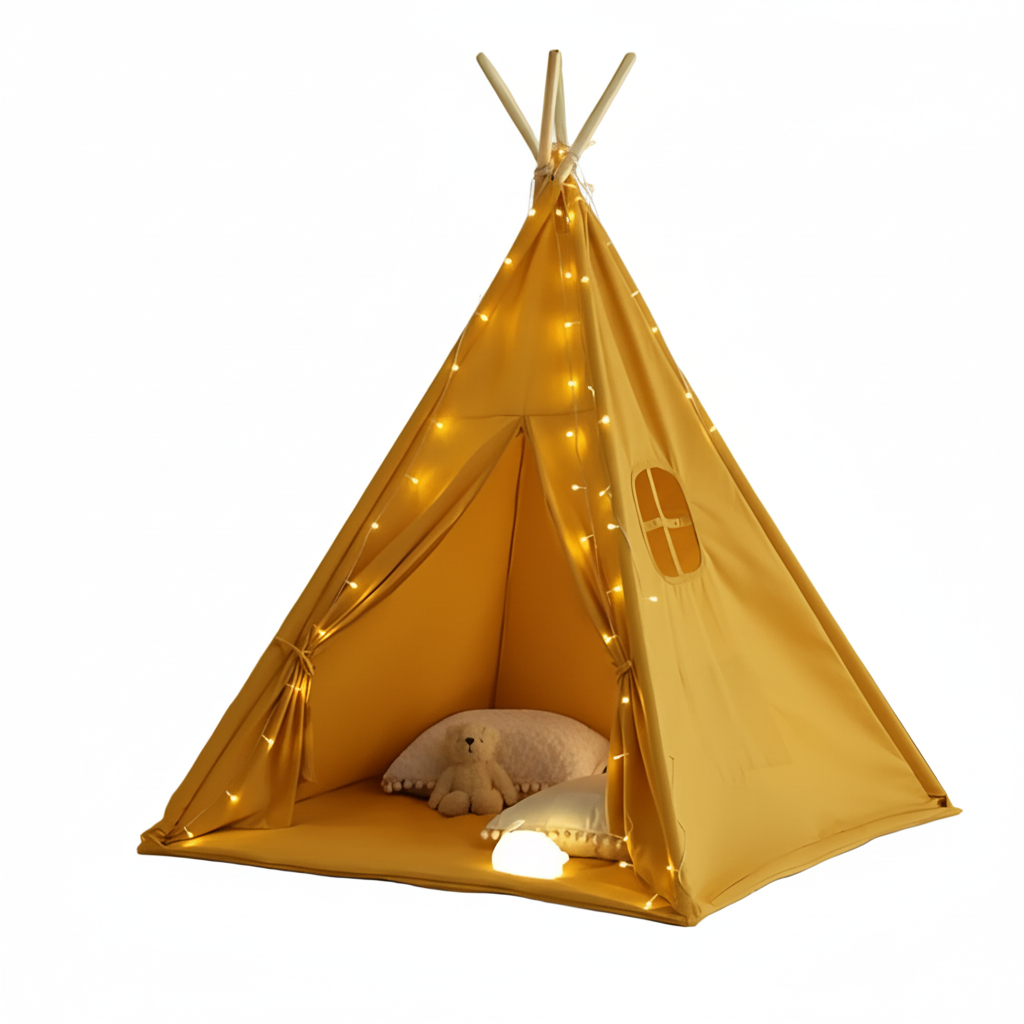 Tipi enfant avec tapis avec guirlandes
