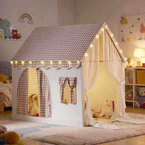 Carpa para niños con alfombra acolchada, banderines y guirnalda 89D x 130W x 130H