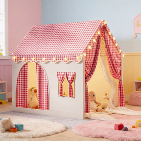 Carpa para niños con alfombra acolchada, banderines y guirnalda 89D x 130W x 130H