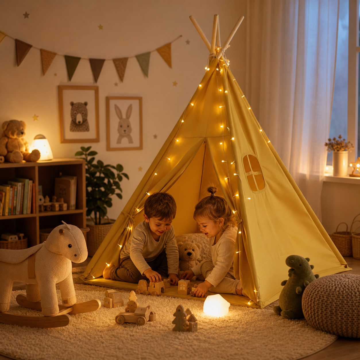 Tipi enfant avec tapis avec guirlandes (C)