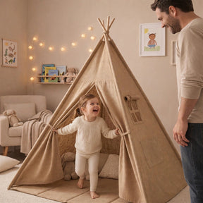 Tipi enfant avec tapis et guirlandes