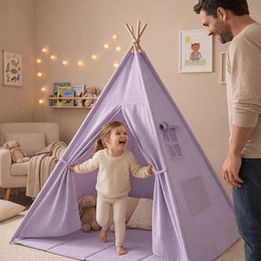 Tipi enfant avec tapis et guirlandes